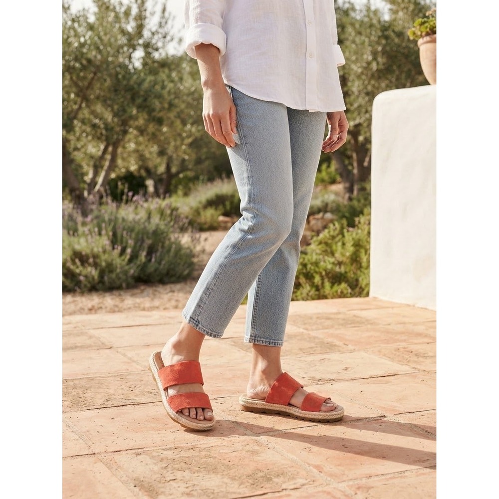 Sorel Ella II Sandal Orange Suede Espadrille Slide Womens 9 Boho Resort Beach